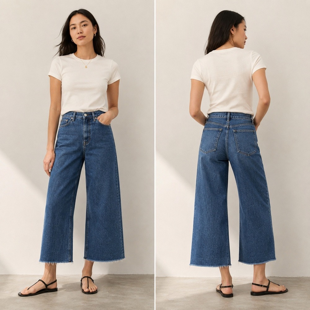 Everlane The Mariner Cropped Jeans Blue High Rise Wide Leg Raw Hem WMS 30R